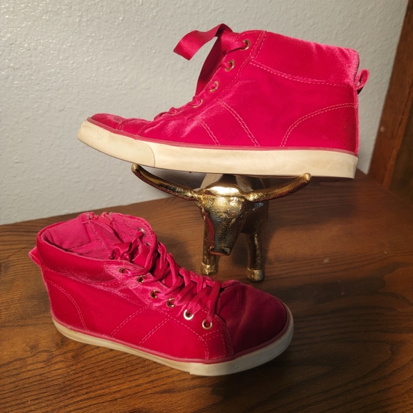 Gymboree Hot Pink Velvet High Top Sneaker Zip Side size 1 - Picture 3 of 5
